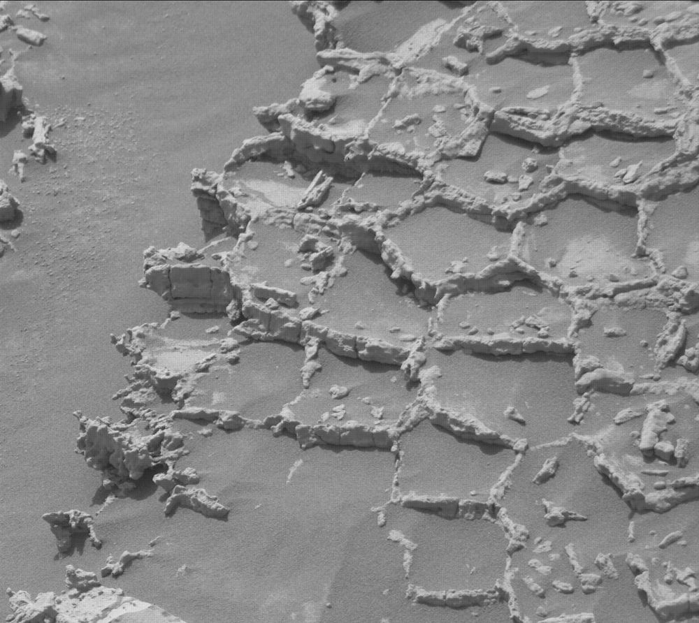 Polygonal structures in the rock on the floor of Mars. Polygonal structures in the rock on the floor of Mars.